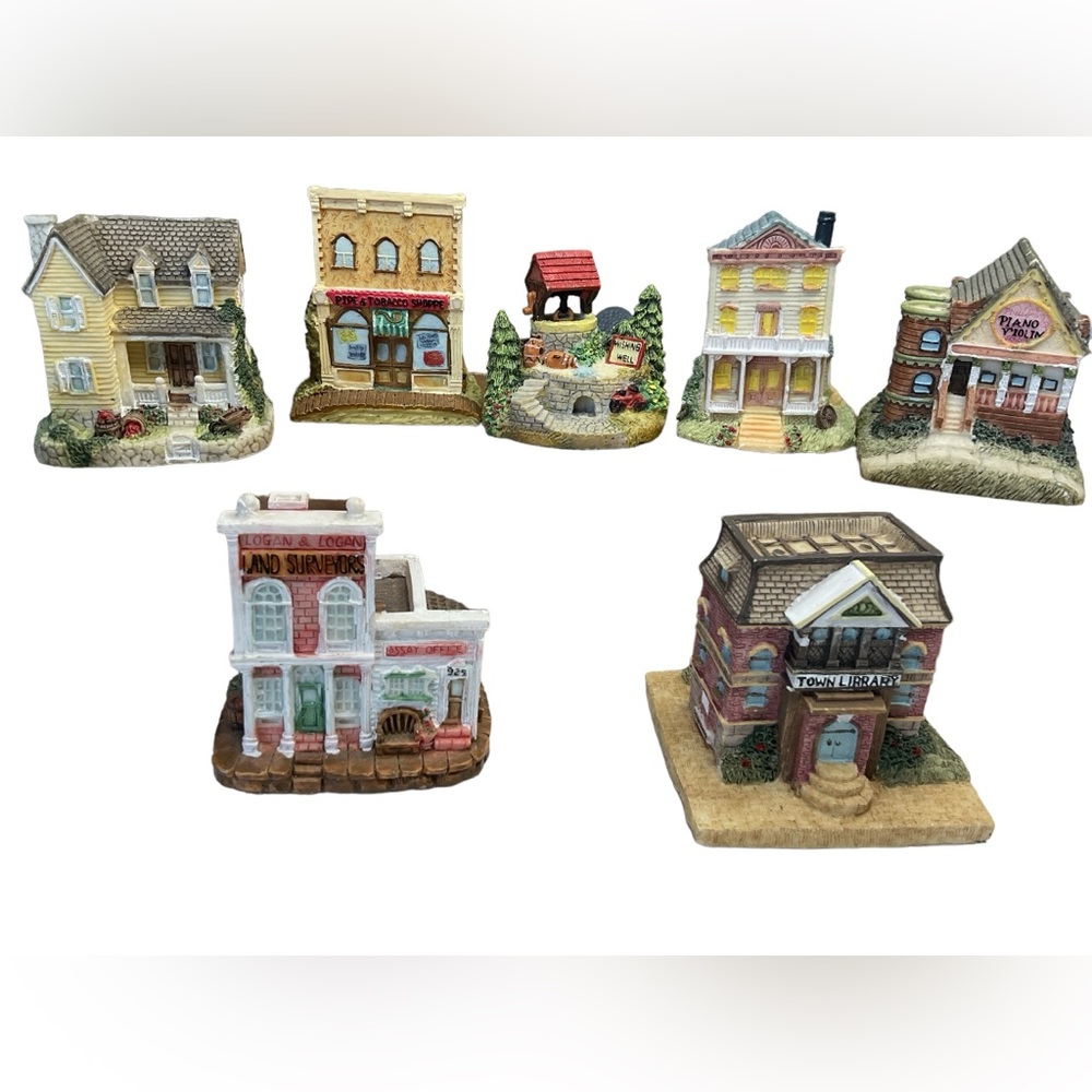 Vintage Liberty Falls Christmas Village 1990s Lot of 7 BLDG & Characters Pewter